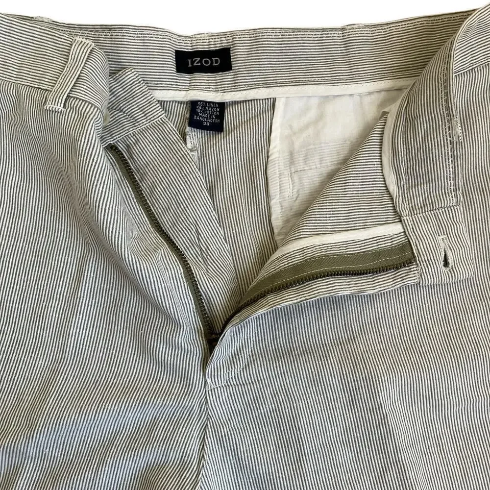 Izod Mens Striped Linen Blend Flat Front Chino Shorts 9.5” Inseam NWT Sz 38